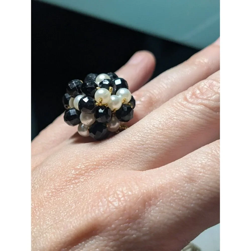 Vintage Handmade Crocheted Band Ring with a Vintage Scarf Ring